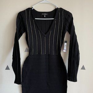 GUESS Studded V-neck Knit Bandage Dress In Black Size 0 NWT